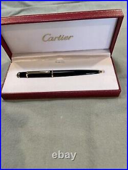 Cartier France Diabolo Black Resin Gold Plated Ballpoint Pen Blue Cabochon