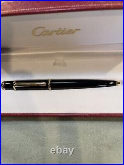 Cartier France Diabolo Black Resin Gold Plated Ballpoint Pen Blue Cabochon