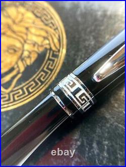 GIANNI VERSACE VINTAGE'90s GREEK KEY BALLPOINT PEN BLACK RESIN BALL BOX ITALY