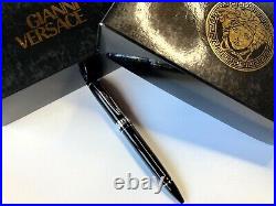 GIANNI VERSACE VINTAGE'90s GREEK KEY BALLPOINT PEN BLACK RESIN BALL BOX ITALY