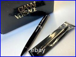 GIANNI VERSACE VINTAGE'90s GREEK KEY BALLPOINT PEN BLACK RESIN BALL BOX ITALY