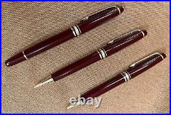 Montblanc Meisterstuck Burgundy Fountain Pen 14k Gold Nib, Ballpoint, Pencil Set