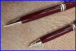 Montblanc Meisterstuck Burgundy Fountain Pen 14k Gold Nib, Ballpoint, Pencil Set