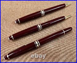 Montblanc Meisterstuck Burgundy Fountain Pen 14k Gold Nib, Ballpoint, Pencil Set