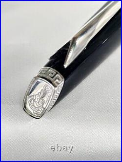 VERSACE Authentic Luxurious Designer Ballpoint Pen Silver Black Resin Pre-owned