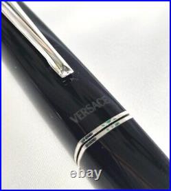 VERSACE Authentic Luxurious Designer Ballpoint Pen Silver Black Resin Pre-owned